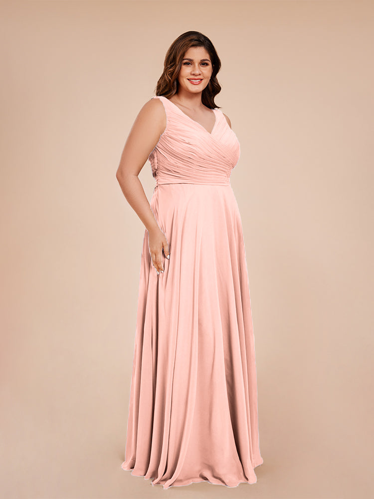 Ryleigh V Neck Plus Size Ruched Chiffon Bridesmaid Dresses