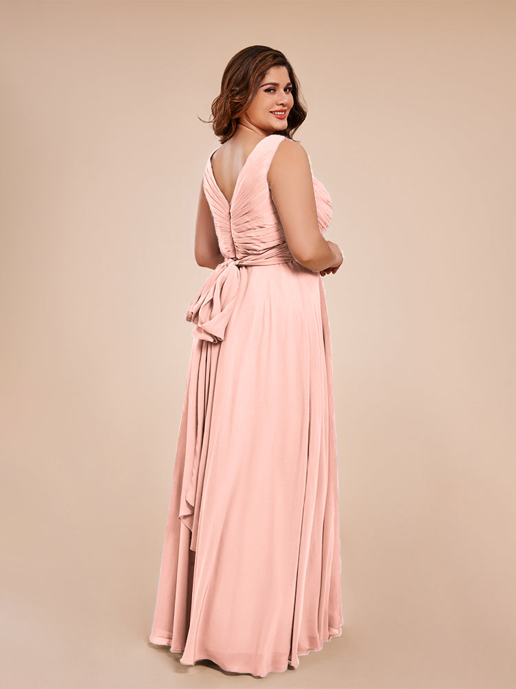 Ryleigh V Neck Plus Size Ruched Chiffon Bridesmaid Dresses