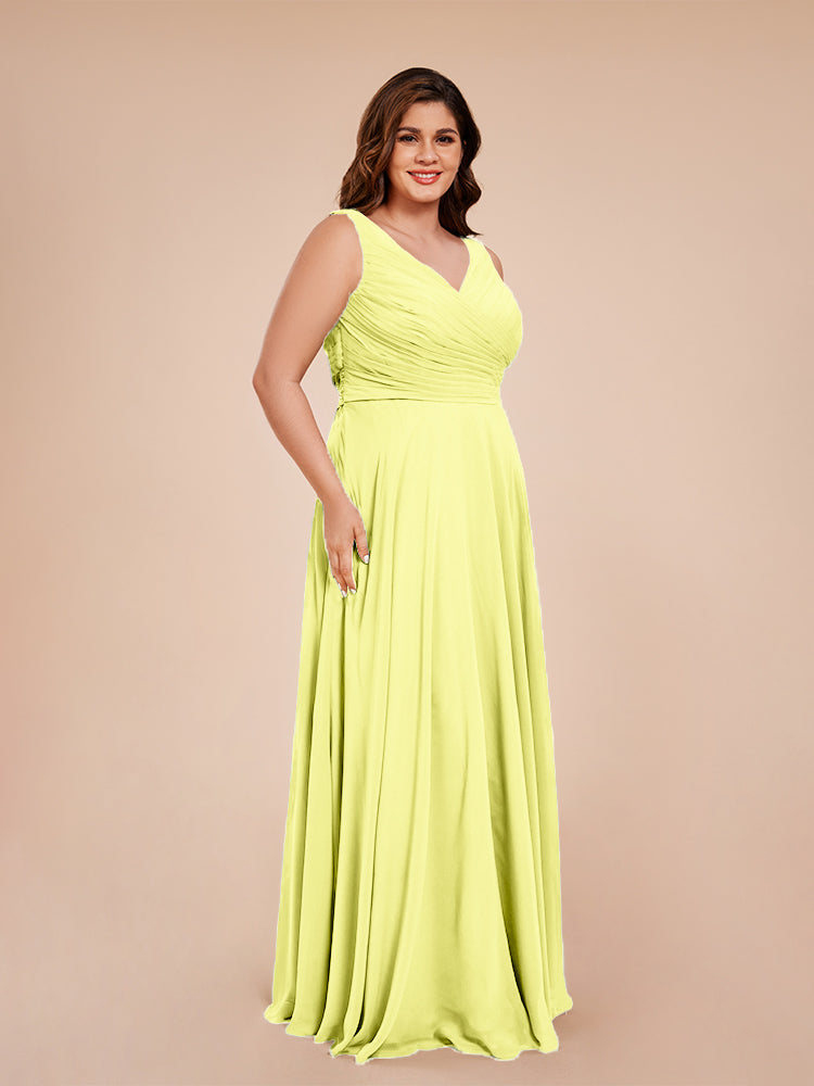 Ryleigh V Neck Plus Size Ruched Chiffon Bridesmaid Dresses