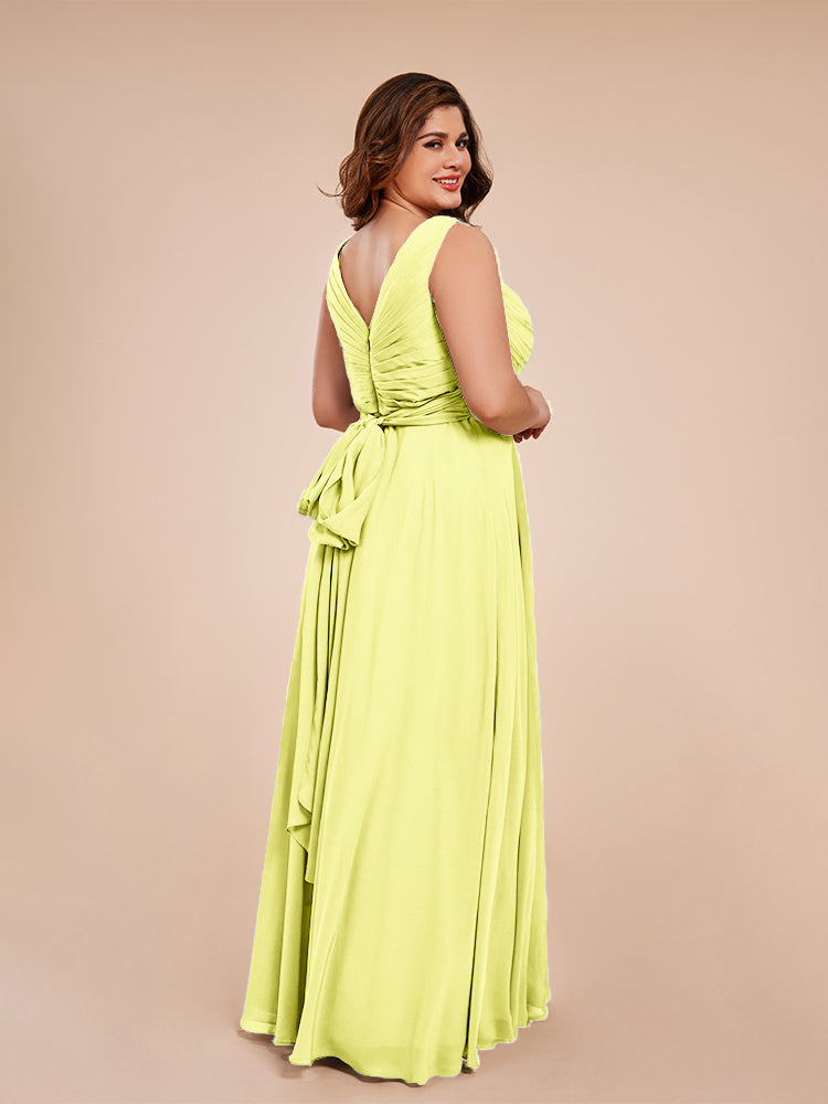 Ryleigh V Neck Plus Size Ruched Chiffon Bridesmaid Dresses