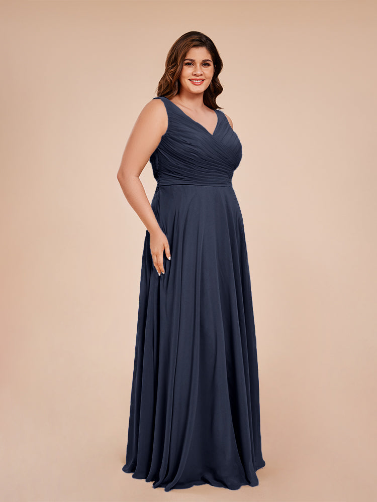 Ryleigh V Neck Plus Size Ruched Chiffon Bridesmaid Dresses