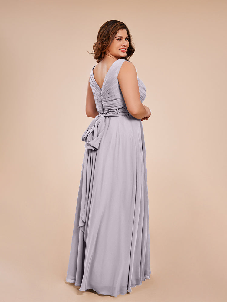 Ryleigh V Neck Plus Size Ruched Chiffon Bridesmaid Dresses