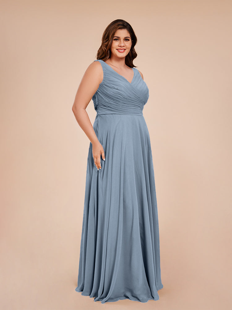 Ryleigh V Neck Plus Size Ruched Chiffon Bridesmaid Dresses