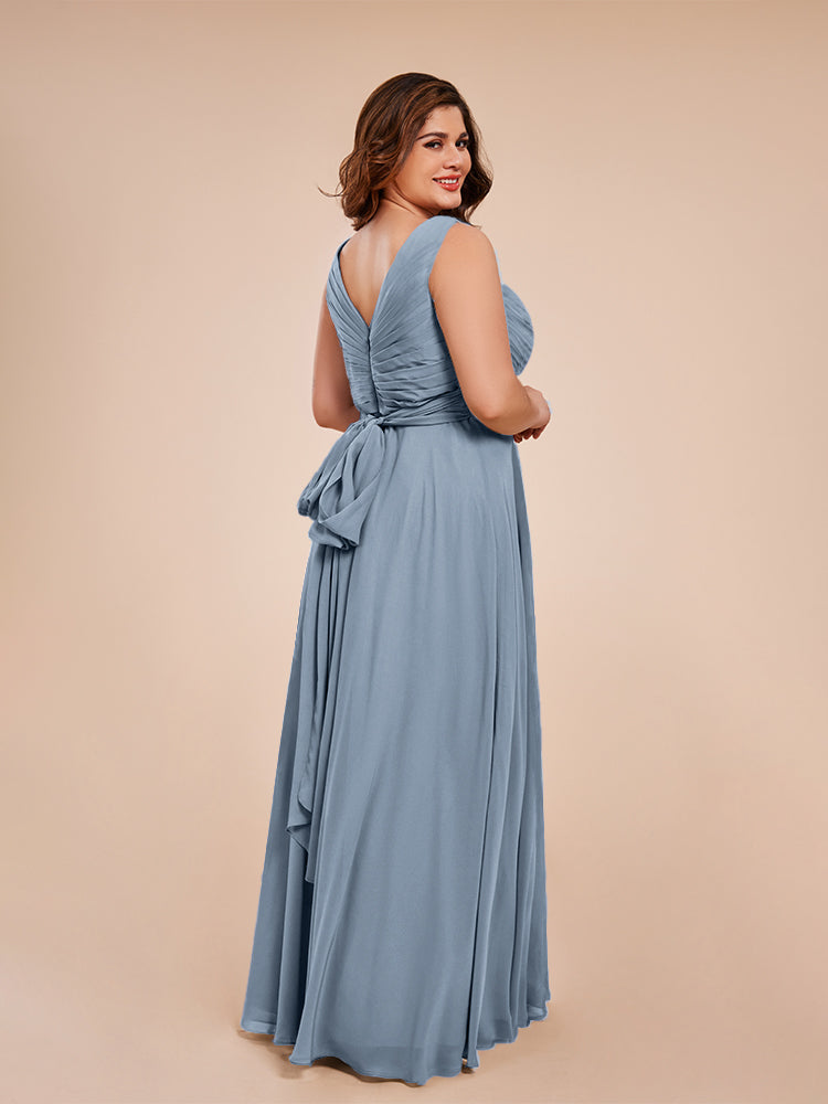 Ryleigh V Neck Plus Size Ruched Chiffon Bridesmaid Dresses