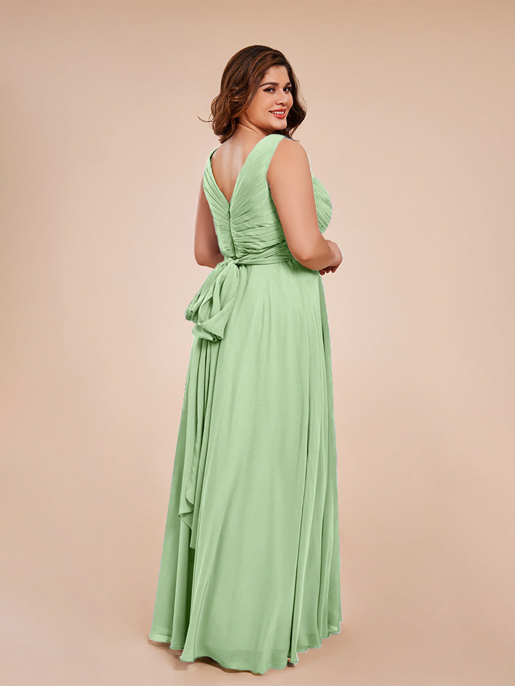 Ryleigh V Neck Plus Size Ruched Chiffon Bridesmaid Dresses