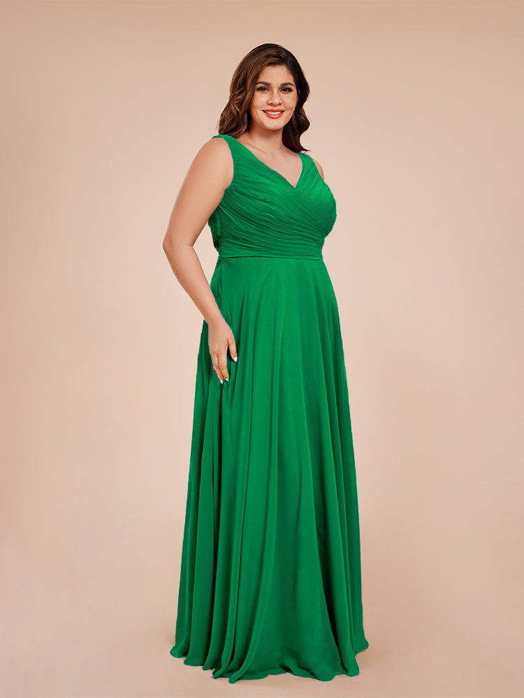 Ryleigh V Neck Plus Size Ruched Chiffon Bridesmaid Dresses