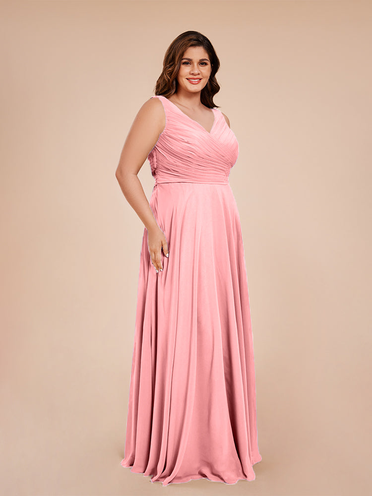 Ryleigh V Neck Plus Size Ruched Chiffon Bridesmaid Dresses