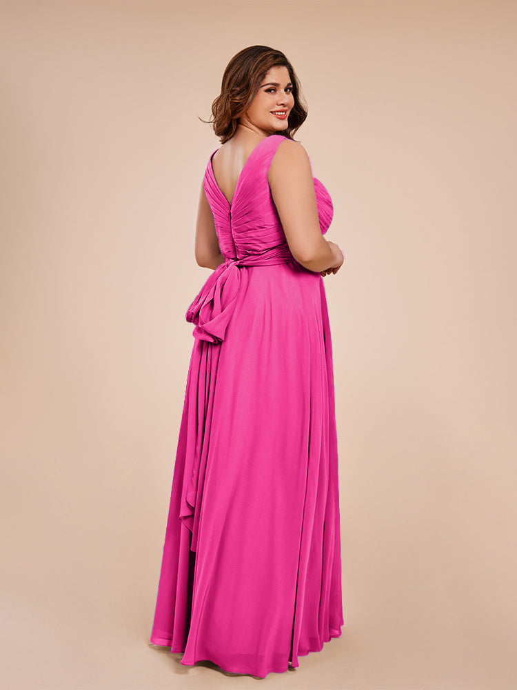 Ryleigh V Neck Plus Size Ruched Chiffon Bridesmaid Dresses