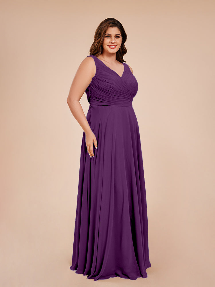 Ryleigh V Neck Plus Size Ruched Chiffon Bridesmaid Dresses