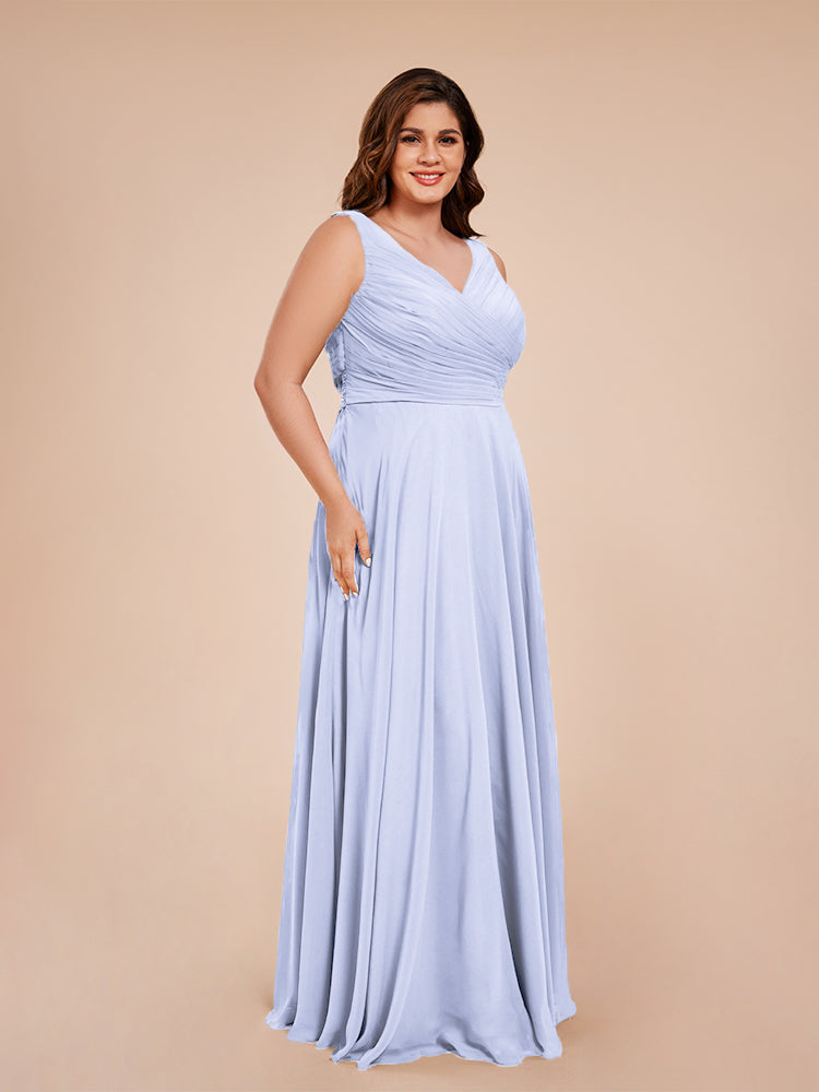 Ryleigh V Neck Plus Size Ruched Chiffon Bridesmaid Dresses