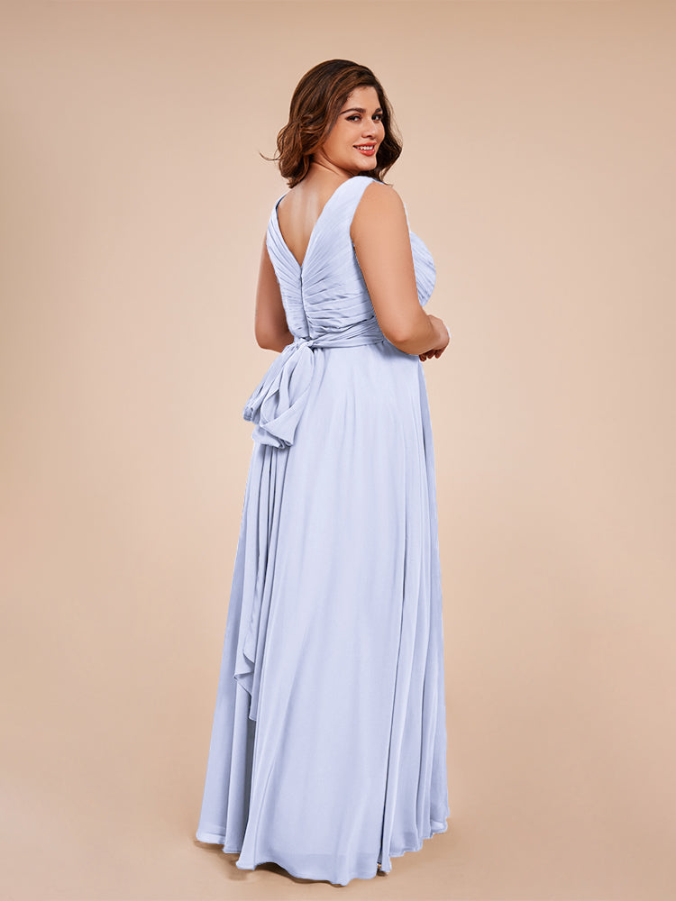 Ryleigh V Neck Plus Size Ruched Chiffon Bridesmaid Dresses