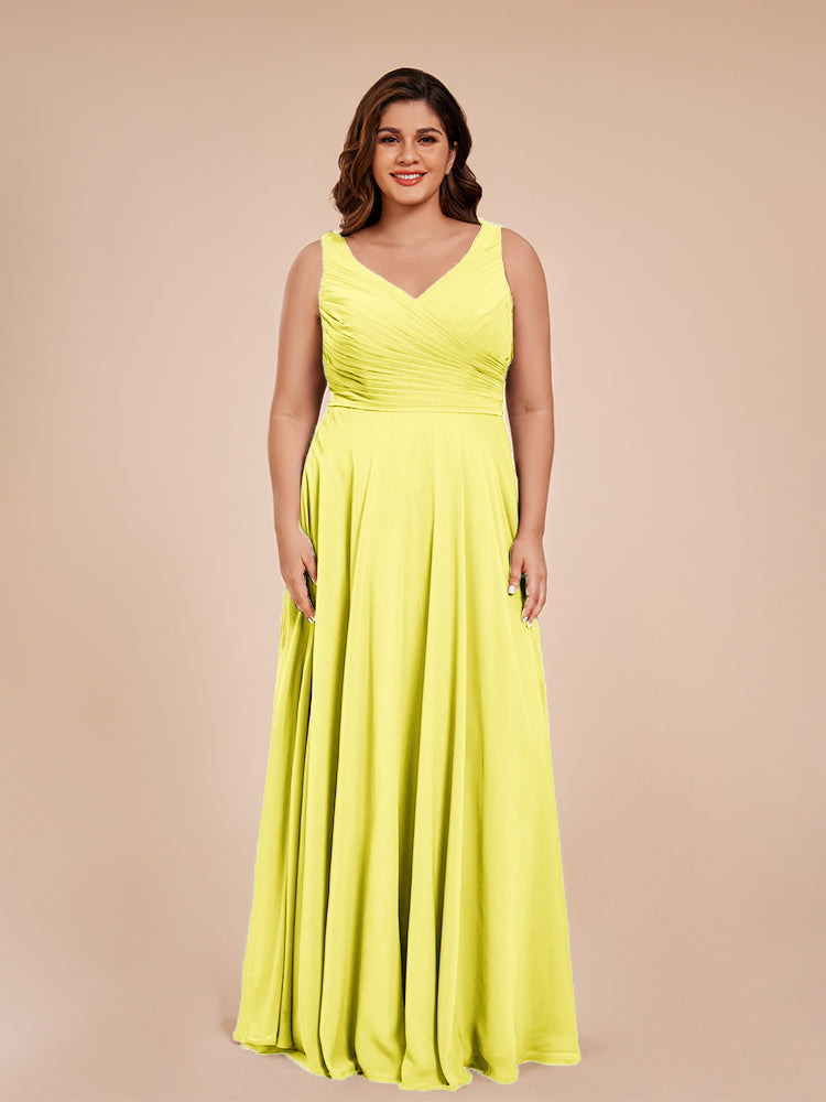 Ryleigh V Neck Plus Size Ruched Chiffon Bridesmaid Dresses