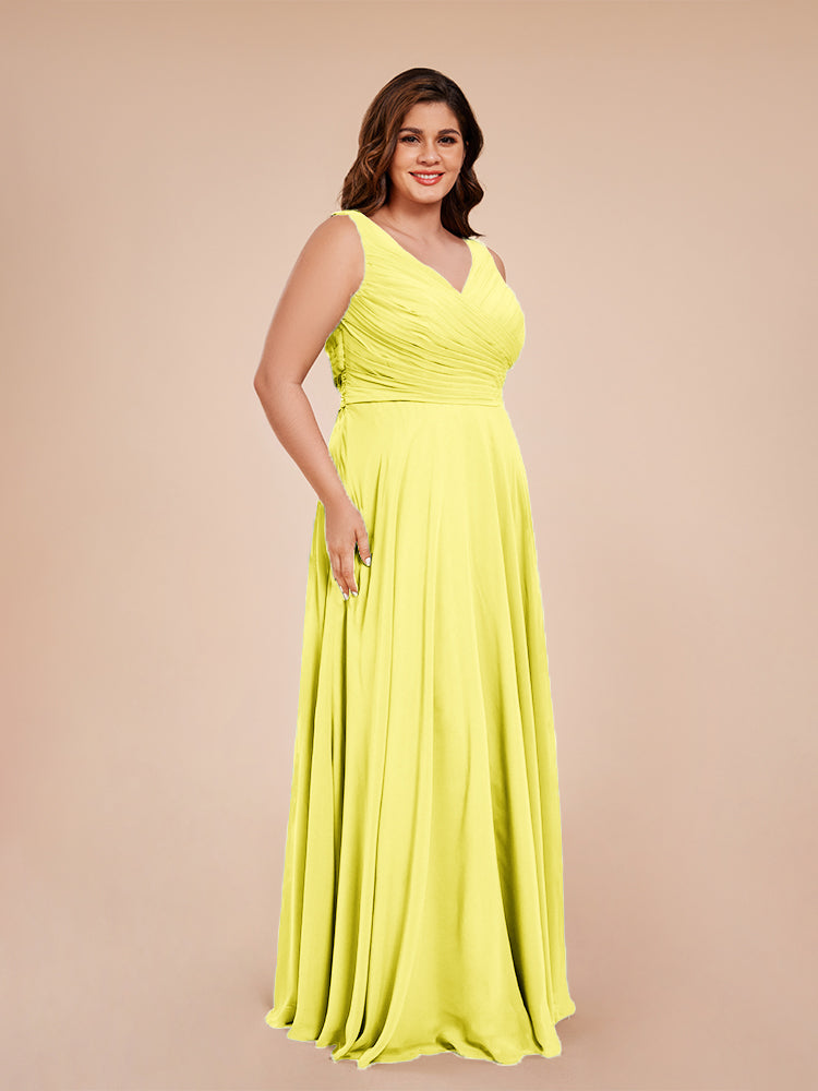 Ryleigh V Neck Plus Size Ruched Chiffon Bridesmaid Dresses