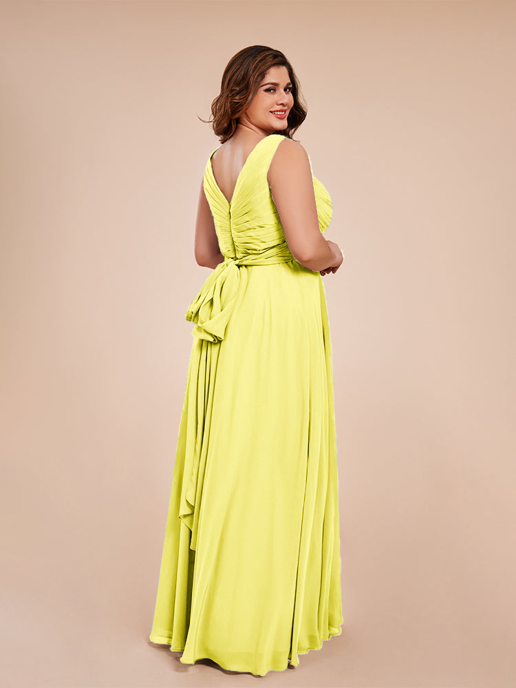 Ryleigh V Neck Plus Size Ruched Chiffon Bridesmaid Dresses