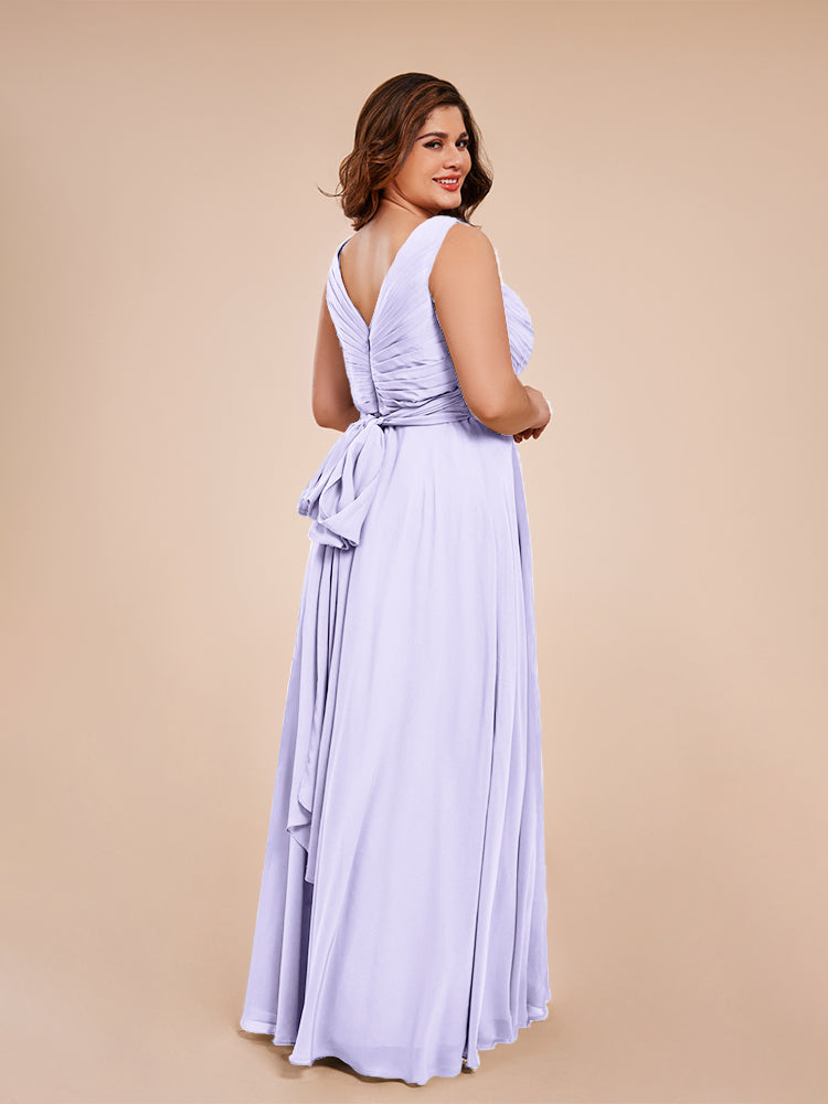 Ryleigh V Neck Plus Size Ruched Chiffon Bridesmaid Dresses