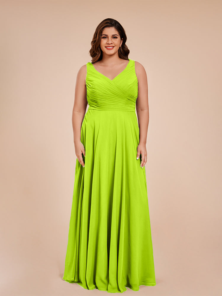 Ryleigh V Neck Plus Size Ruched Chiffon Bridesmaid Dresses