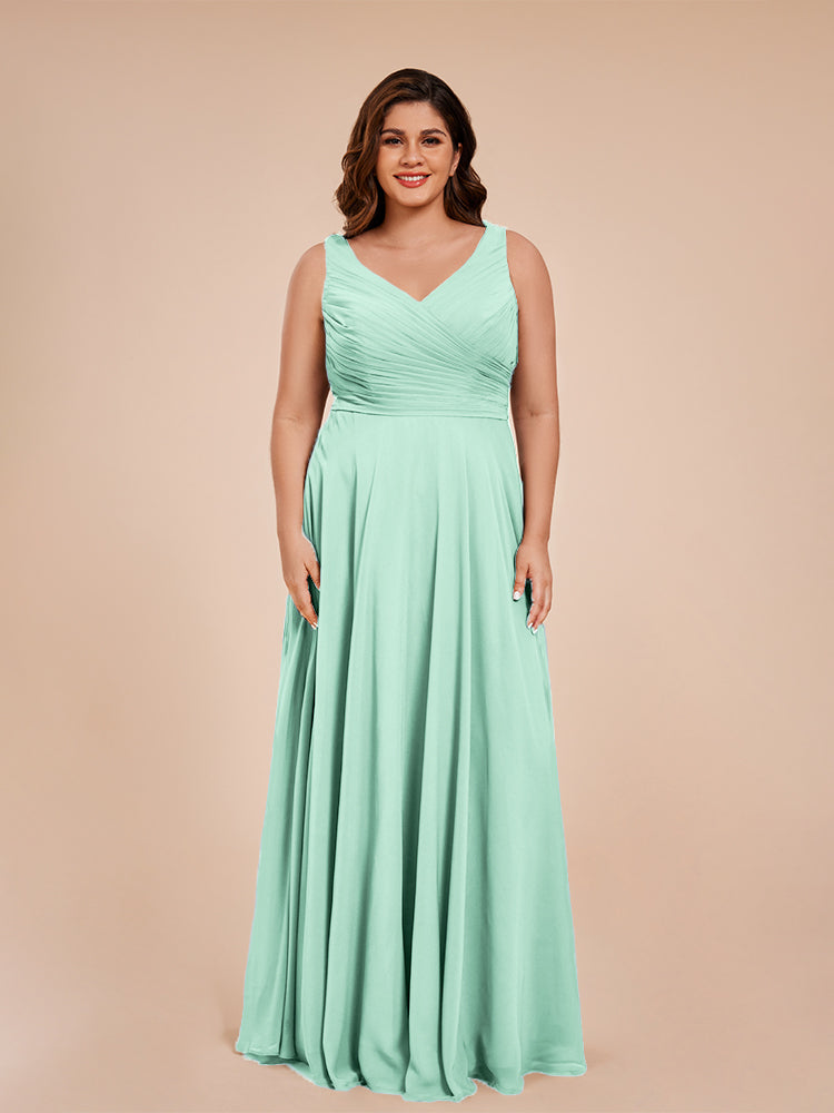 Ryleigh V Neck Plus Size Ruched Chiffon Bridesmaid Dresses