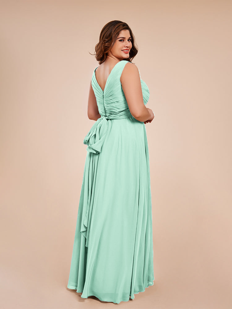 Ryleigh V Neck Plus Size Ruched Chiffon Bridesmaid Dresses