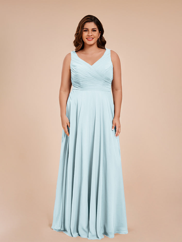 Ryleigh V Neck Plus Size Ruched Chiffon Bridesmaid Dresses