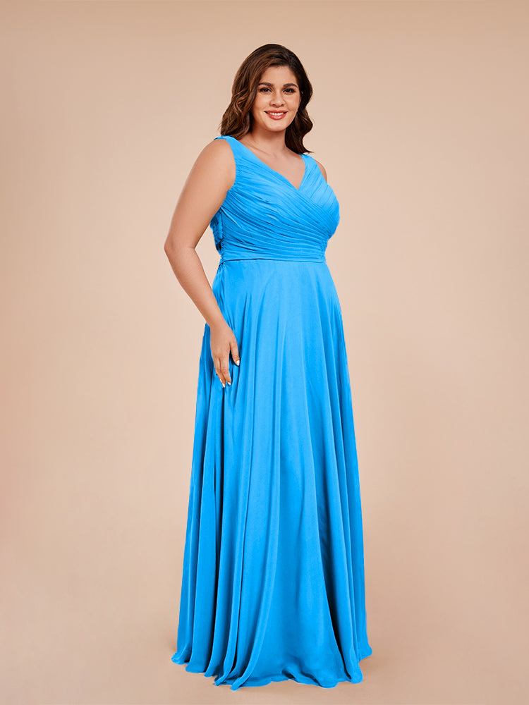 Ryleigh V Neck Plus Size Ruched Chiffon Bridesmaid Dresses