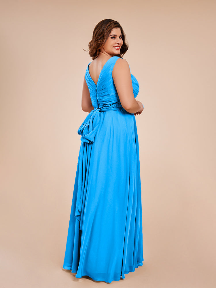 Ryleigh V Neck Plus Size Ruched Chiffon Bridesmaid Dresses