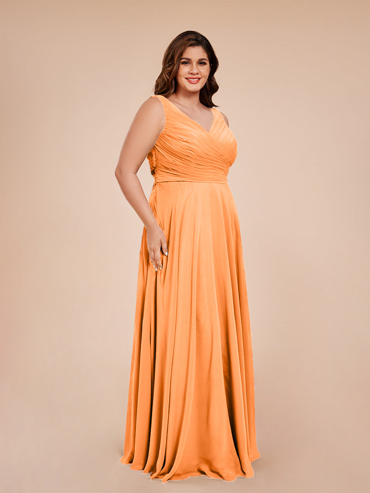 Ryleigh V Neck Plus Size Ruched Chiffon Bridesmaid Dresses