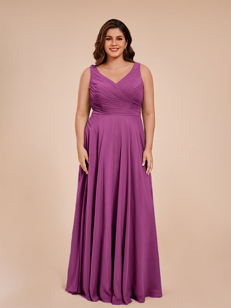 Ryleigh V Neck Plus Size Ruched Chiffon Bridesmaid Dresses