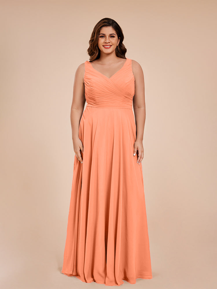 Ryleigh V Neck Plus Size Ruched Chiffon Bridesmaid Dresses