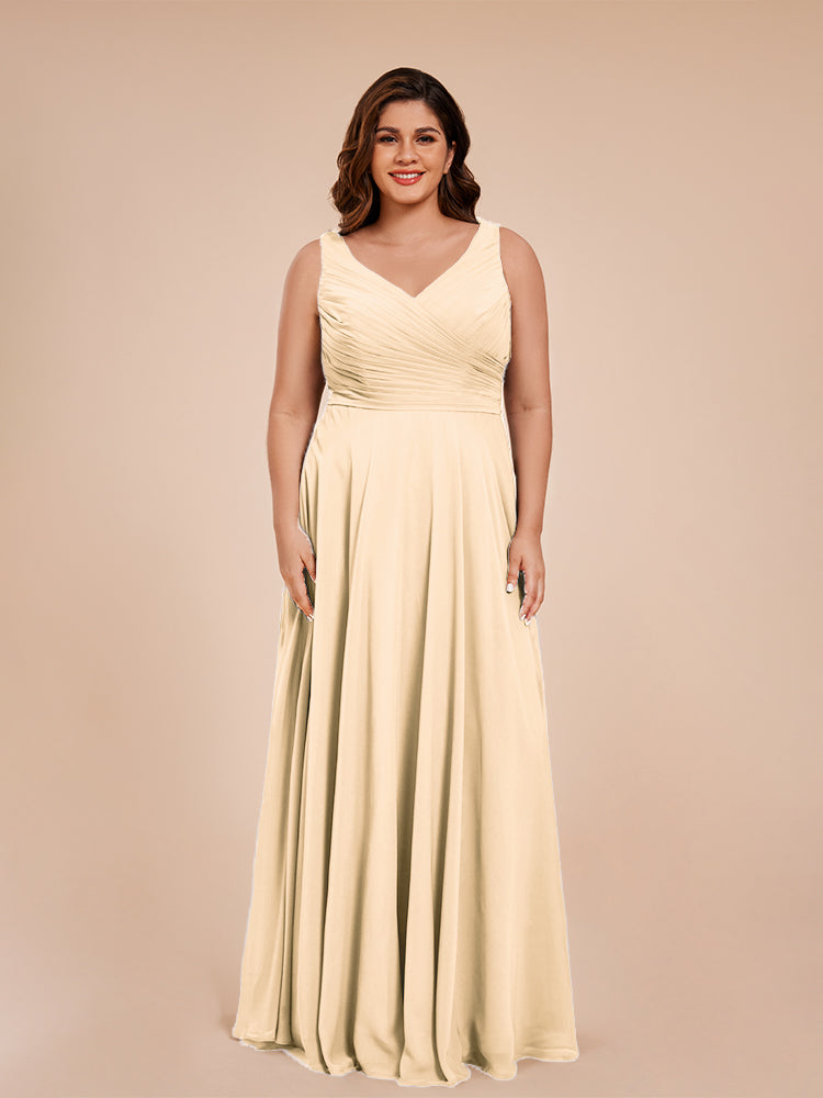 Ryleigh V Neck Plus Size Ruched Chiffon Bridesmaid Dresses