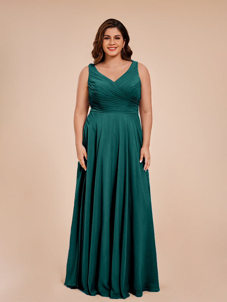 Ryleigh V Neck Plus Size Ruched Chiffon Bridesmaid Dresses