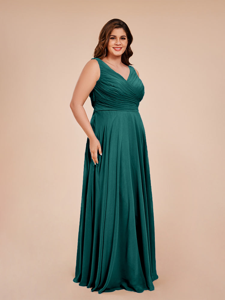 Ryleigh V Neck Plus Size Ruched Chiffon Bridesmaid Dresses