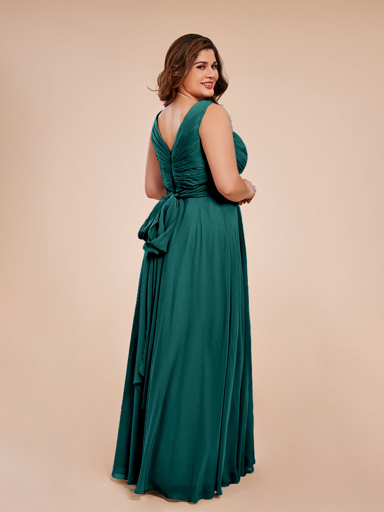 Ryleigh V Neck Plus Size Ruched Chiffon Bridesmaid Dresses