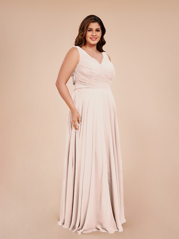 Ryleigh V Neck Plus Size Ruched Chiffon Bridesmaid Dresses