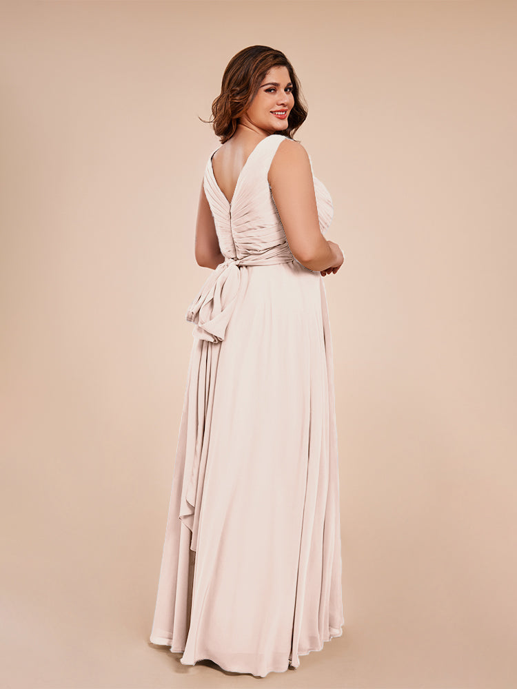 Ryleigh V Neck Plus Size Ruched Chiffon Bridesmaid Dresses