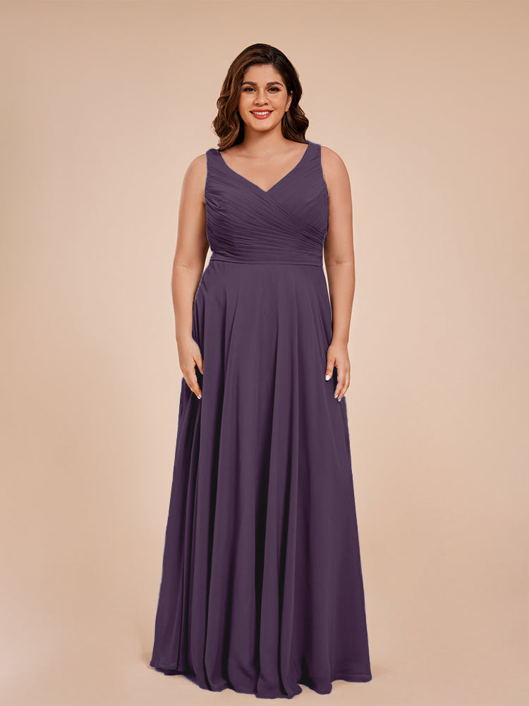 Ryleigh V Neck Plus Size Ruched Chiffon Bridesmaid Dresses