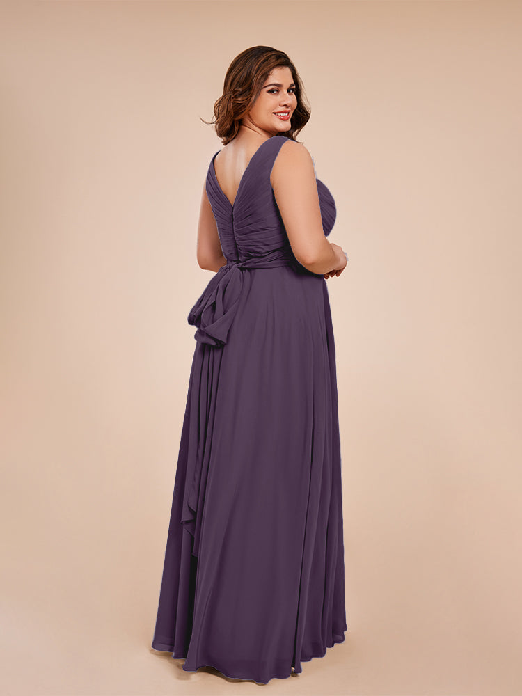 Ryleigh V Neck Plus Size Ruched Chiffon Bridesmaid Dresses