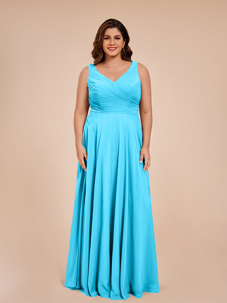 Ryleigh V Neck Plus Size Ruched Chiffon Bridesmaid Dresses