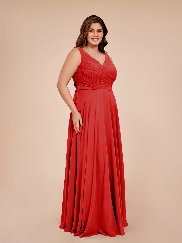 Ryleigh V Neck Plus Size Ruched Chiffon Bridesmaid Dresses