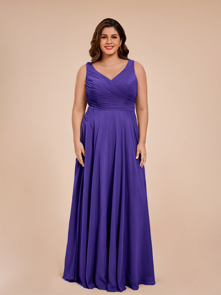 Ryleigh V Neck Plus Size Ruched Chiffon Bridesmaid Dresses