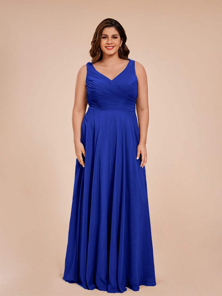 Ryleigh V Neck Plus Size Ruched Chiffon Bridesmaid Dresses