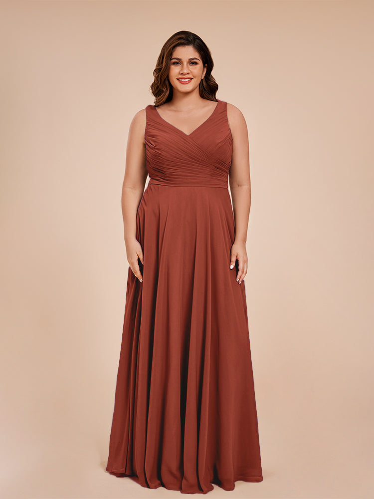 Ryleigh V Neck Plus Size Ruched Chiffon Bridesmaid Dresses