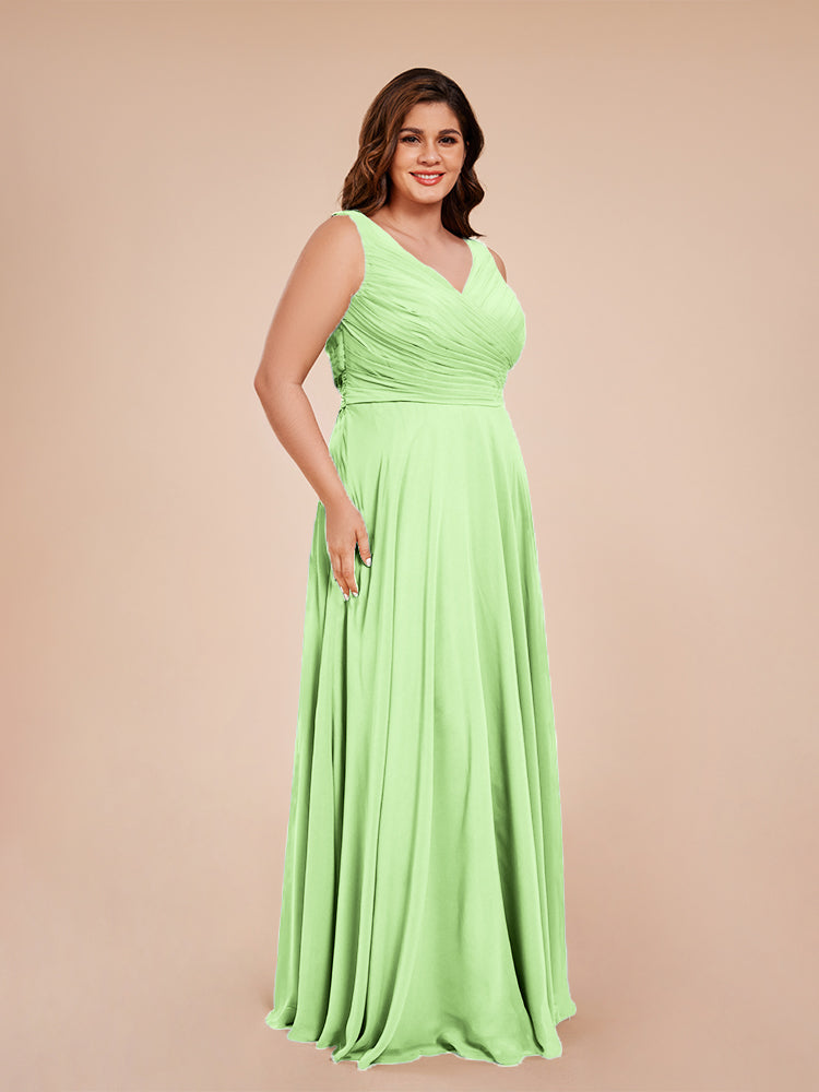 Ryleigh V Neck Plus Size Ruched Chiffon Bridesmaid Dresses