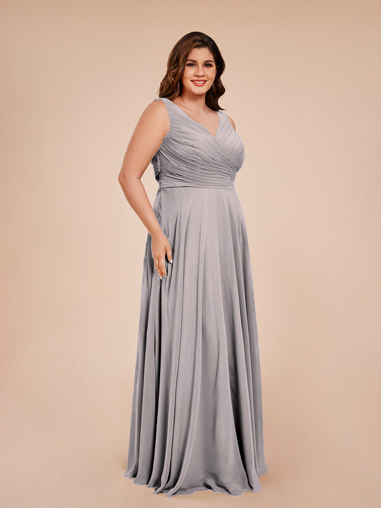 Ryleigh V Neck Plus Size Ruched Chiffon Bridesmaid Dresses