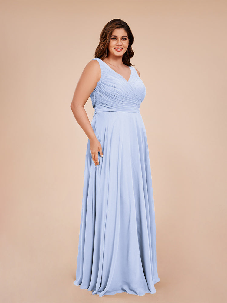 Ryleigh V Neck Plus Size Ruched Chiffon Bridesmaid Dresses