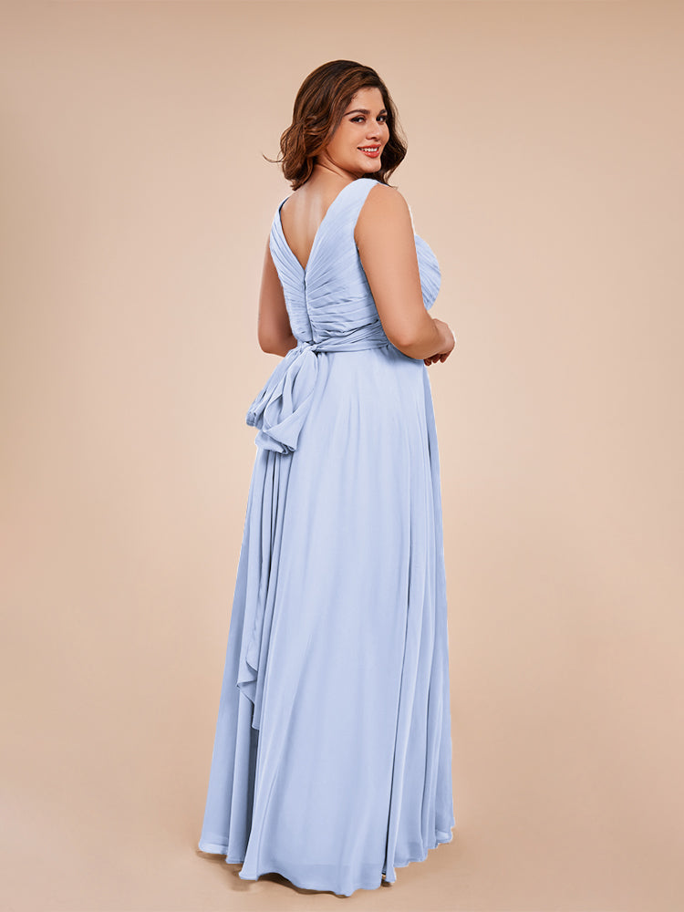 Ryleigh V Neck Plus Size Ruched Chiffon Bridesmaid Dresses