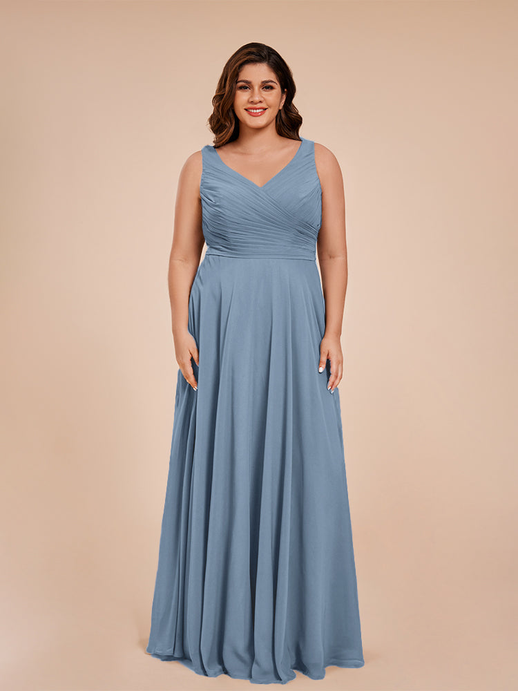 Ryleigh V Neck Plus Size Ruched Chiffon Bridesmaid Dresses