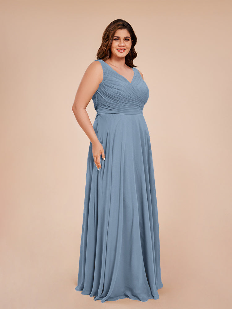 Ryleigh V Neck Plus Size Ruched Chiffon Bridesmaid Dresses