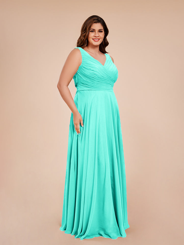 Ryleigh V Neck Plus Size Ruched Chiffon Bridesmaid Dresses