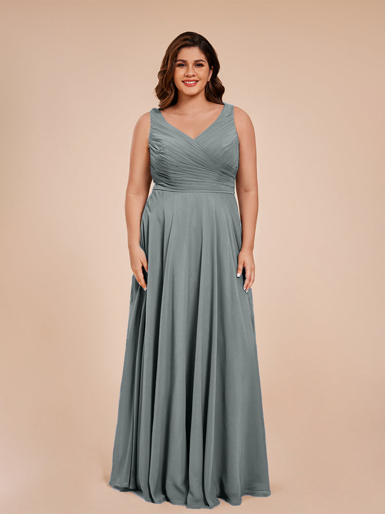 Ryleigh V Neck Plus Size Ruched Chiffon Bridesmaid Dresses