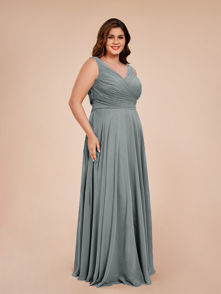 Ryleigh V Neck Plus Size Ruched Chiffon Bridesmaid Dresses